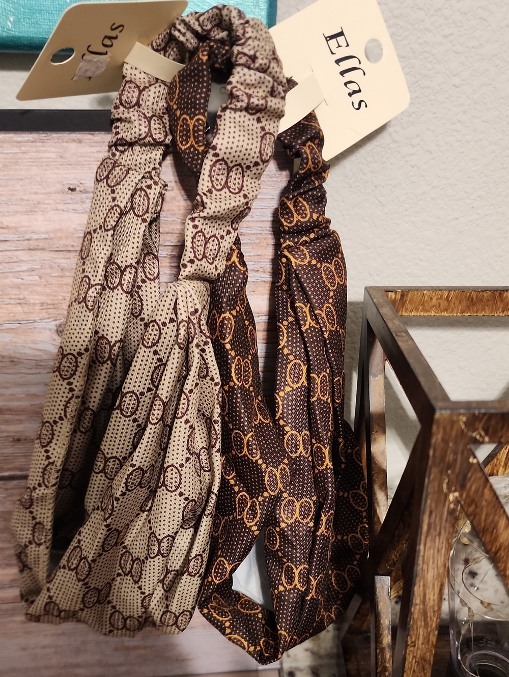 Ellas Patterned Twist Headbands in Beige and Dark Brown